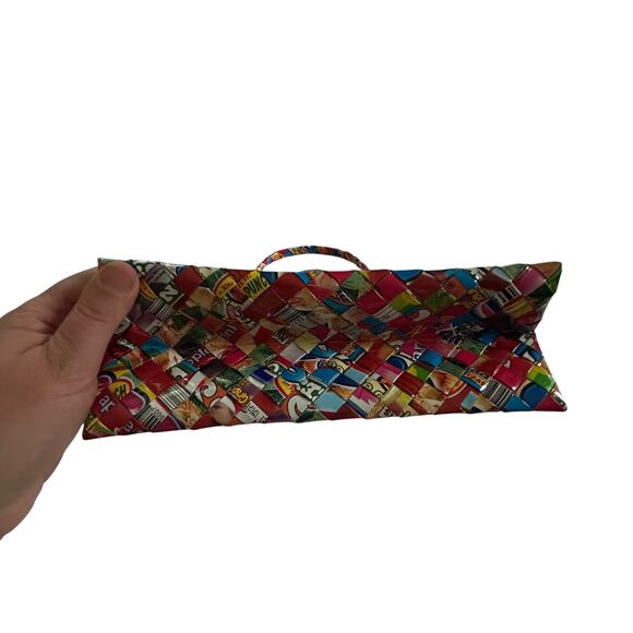 Y2K Eco Chic Candy Wrapper Tote‎ Bag Handmade Colorful Woven Purse 9x9.5 - Picture 3 of 8